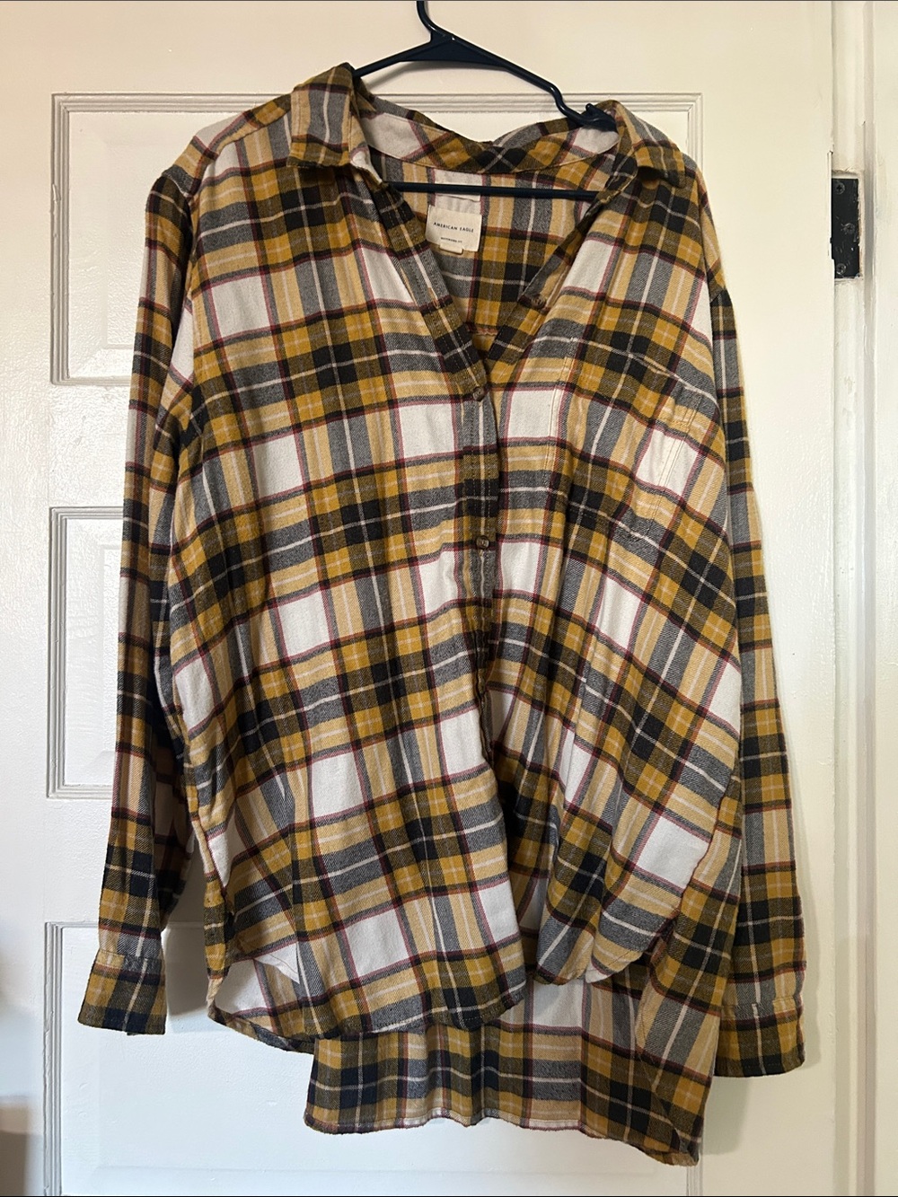 Plaid Button-Front Women’s Top in Mustard and Black